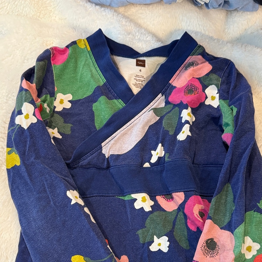 Tea Collection Floral Kids Dress - Blue and Pink
